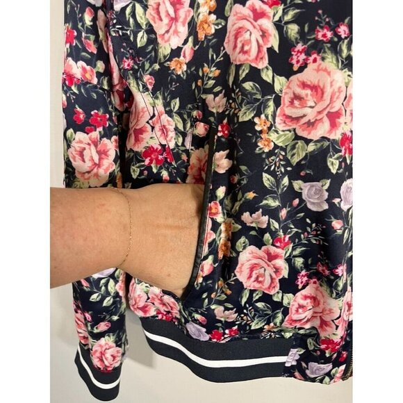 Beau Hudson Floral Bomber Jacket XL Pink Preppy Retro Striped Feminine Classic - Picture 5 of 11